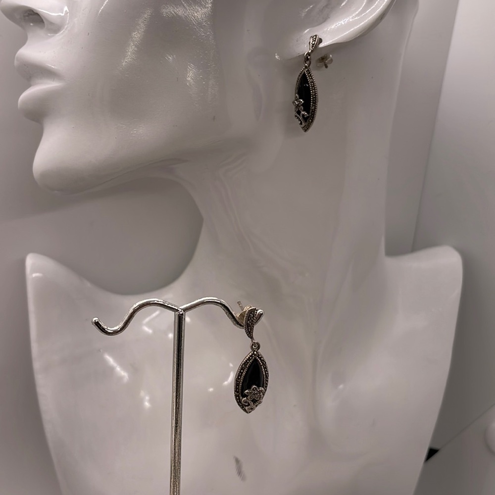 Small Delicate Flower Marcasite Drop Earrings